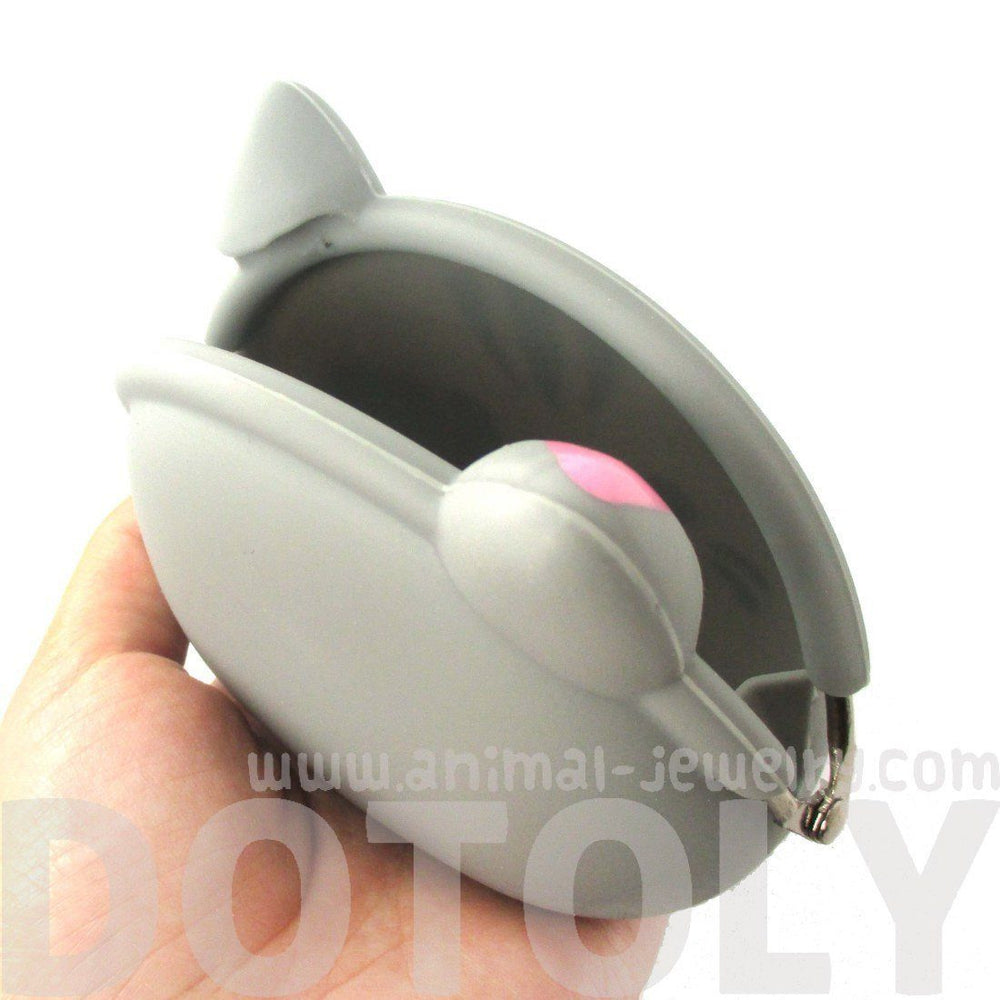 Grey Kitty Cat Face Shaped Mimi Pochi Animal Friends Silicone Clasp Coin Purse Pouch | DOTOLY
