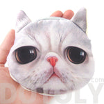 Grey Tabby Kitty Cat Face Shaped Soft Fabric Zipper Coin Purse Make Up Bag | DOTOLY