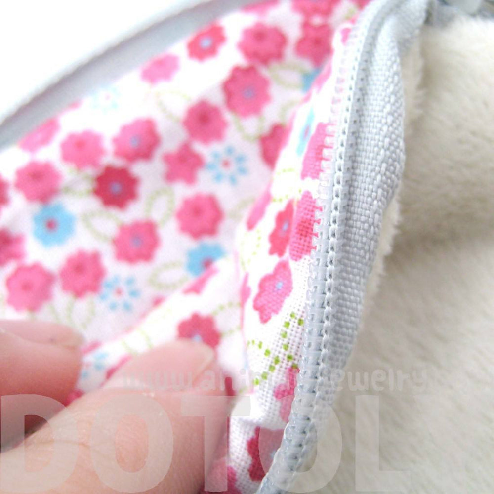 Grey Tabby Kitty Cat Face Shaped Soft Fabric Zipper Coin Purse Make Up Bag | DOTOLY