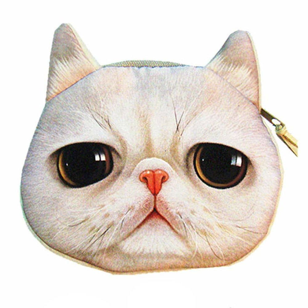 Grey Tabby Kitty Cat Face Shaped Soft Fabric Zipper Coin Purse Make Up Bag | DOTOLY