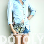 Grey Tabby Kitty Cat Head Shaped Vinyl Animal Themed Cross Shoulder Bag | DOTOLY | DOTOLY