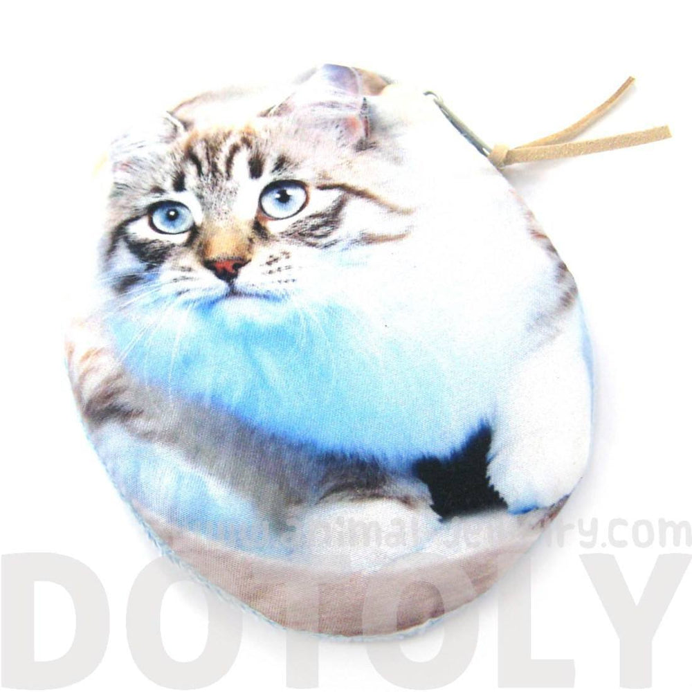 Grey Tabby Kitty Cat Oval Shaped Fabric Zipper Coin Purse Make Up Bag | DOTOLY