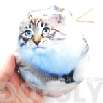 Grey Tabby Kitty Cat Oval Shaped Fabric Zipper Coin Purse Make Up Bag | DOTOLY