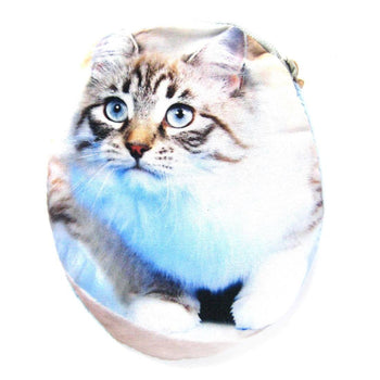 Grey Tabby Kitty Cat Oval Shaped Fabric Zipper Coin Purse Make Up Bag | DOTOLY