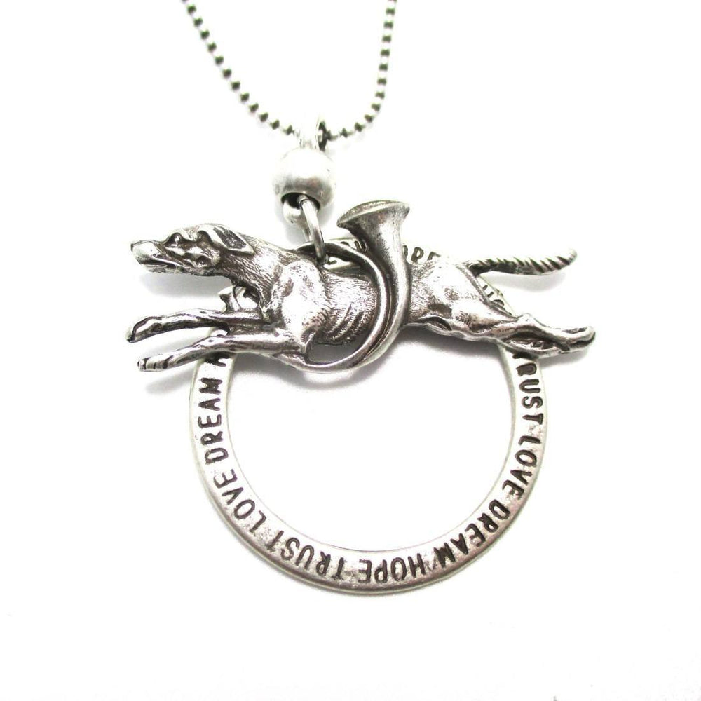 Greyhound Jumping Through A Hoop Shaped Animal Pendant Necklace in Silver | Jewelry for Dog Lovers | DOTOLY