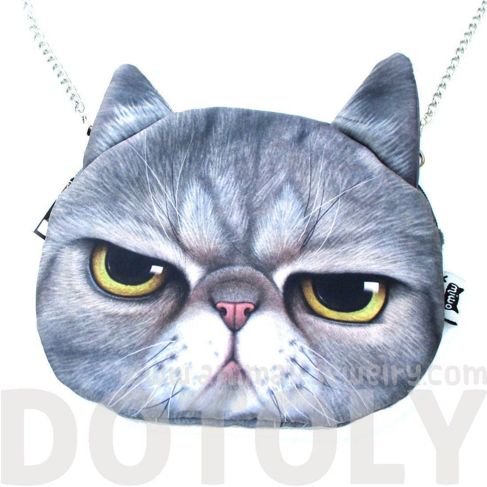Grumpy Cat Face Shaped Grey Tabby Photo Digital Print X Body Shoulder Bag | DOTOLY