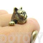 Grumpy Kitty Cat With A Mustache Shaped Animal Ring in Brass | US Size 3 to 8 | DOTOLY