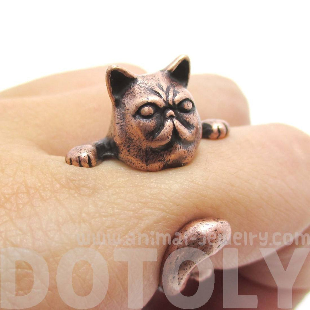 Grumpy Kitty Cat With A Mustache Shaped Animal Ring in Copper | US Size 3 to 8 | DOTOLY