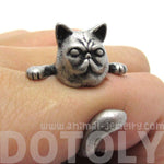 Grumpy Kitty Cat With A Mustache Shaped Animal Ring in Silver | US Size 3 to 8 | DOTOLY