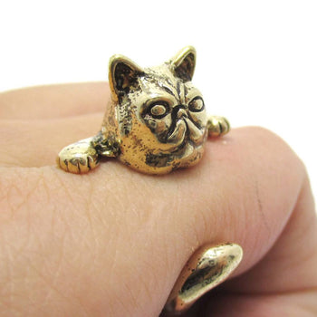 Grumpy Mustache Kitty Cat Shaped Animal Ring in Shiny Gold | US Size 3 to 8 | DOTOLY