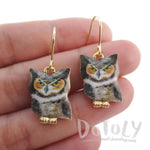 Grumpy Screech oOwl Shaped Enamel Dangle Earrings | Animal Jewelry