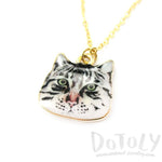 Grumpy Tabby Kitty Cat Face Shaped Charm Necklace | Animal Jewelry | DOTOLY