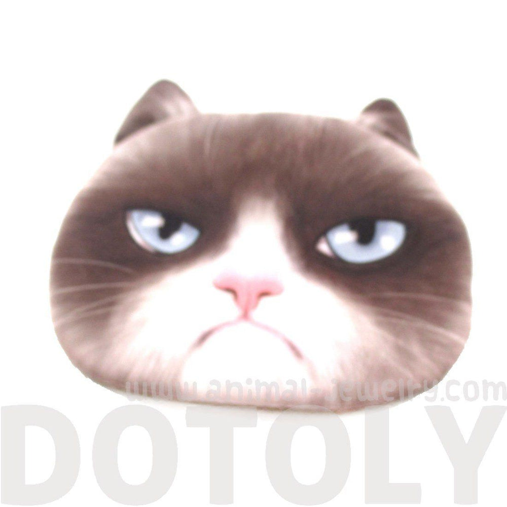 Grumpy Kitty Cat Head Shaped Soft Fabric Zipper Coin Purse | DOTOLY