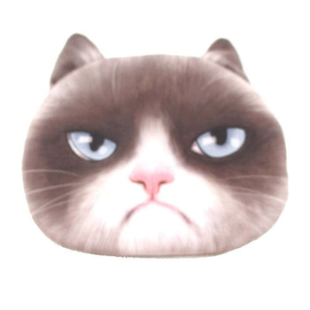 Grumpy Kitty Cat Head Shaped Soft Fabric Zipper Coin Purse | DOTOLY