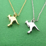 Hammered Kangaroo Silhouette Shaped Animal Pendant Necklace in Silver or Gold