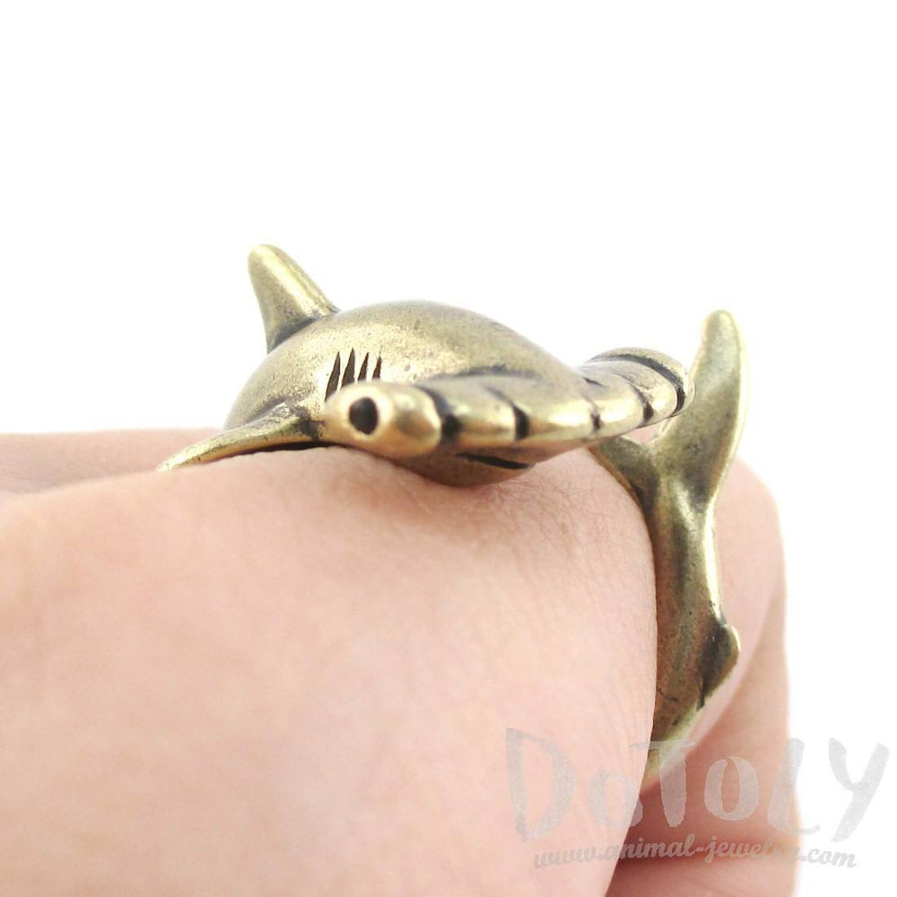 Hammerhead Shark Sea Creatures Shaped Wrap Around Ring in Brass | Size 5 to 9 | DOTOLY