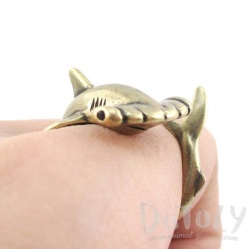 Hammerhead Shark Sea Creatures Shaped Wrap Around Ring in Brass | Size 5 to 9 | DOTOLY