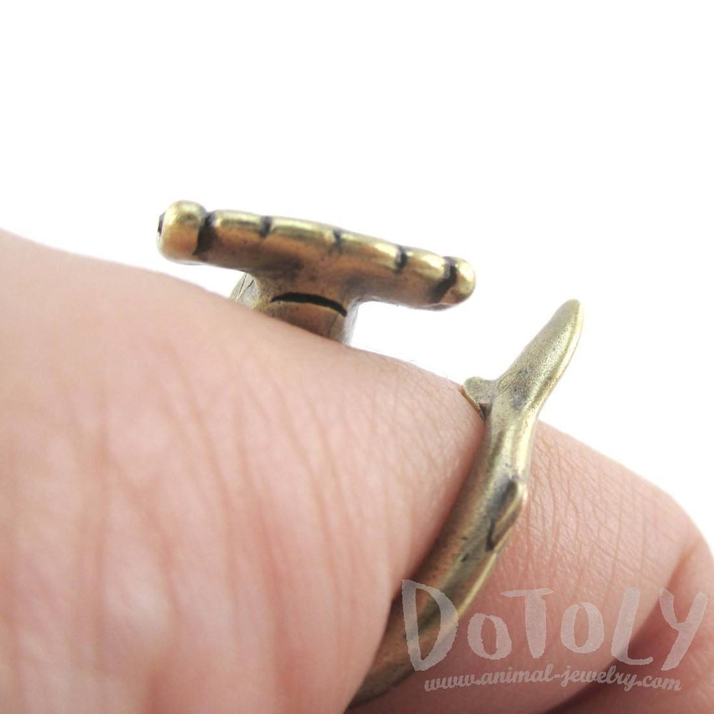 Hammerhead Shark Sea Creatures Shaped Wrap Around Ring in Brass | Size 5 to 9 | DOTOLY