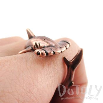 Hammerhead Shark Sea Creatures Shaped Wrap Around Ring in Copper | Size 5 to 9 | DOTOLY