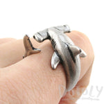 Hammerhead Shark Sea Creatures Shaped Wrap Around Ring in Silver | Size 5 to 9 | DOTOLY