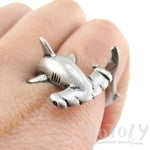 Hammerhead Shark Sea Creatures Shaped Wrap Around Ring in Silver | Size 5 to 9 | DOTOLY