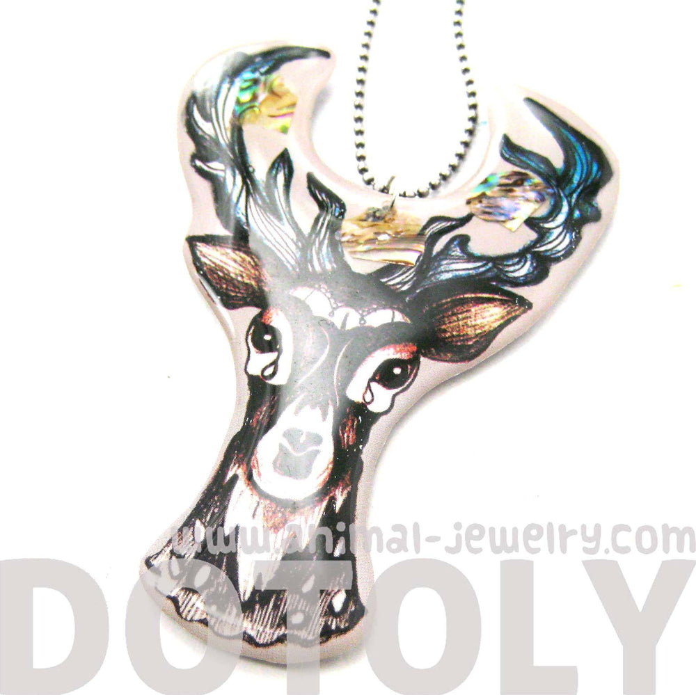 Hand Drawn Stag Deer Doe Shaped Illustrated Resin Pendant Necklace | DOTOLY | DOTOLY