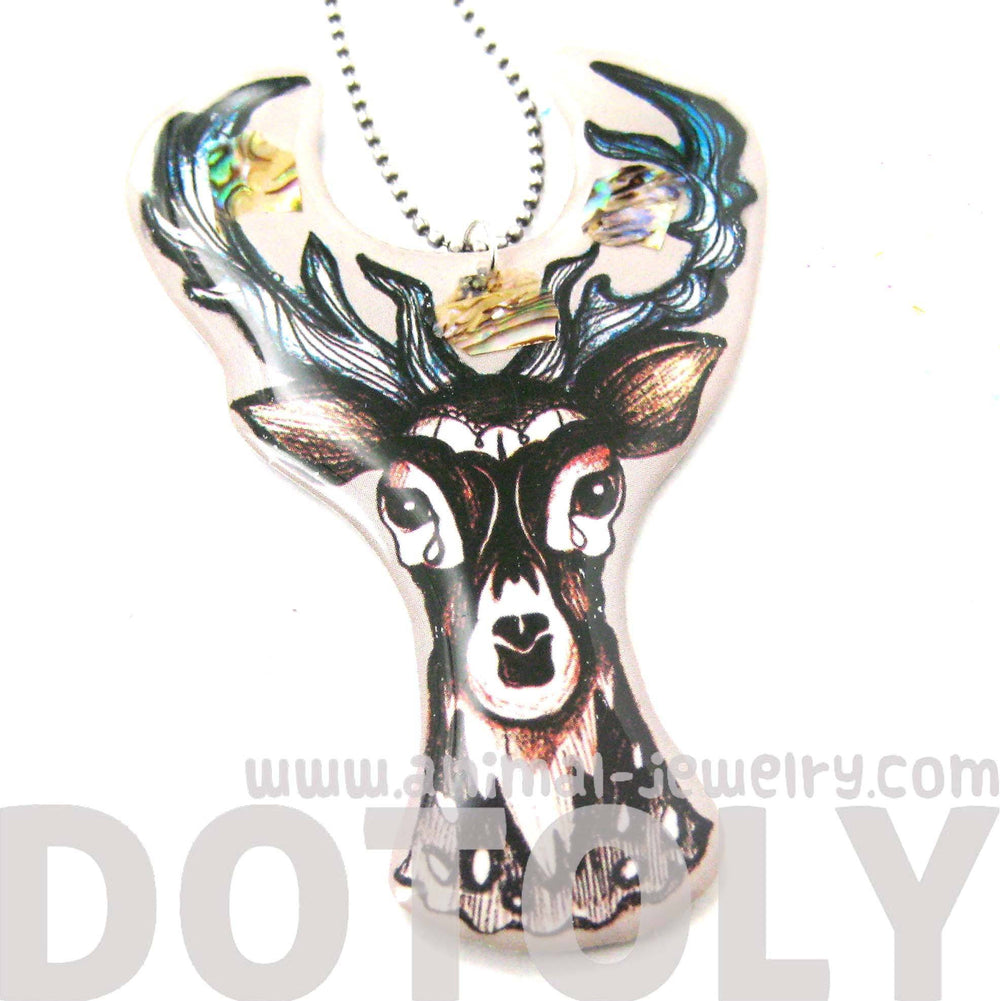 Hand Drawn Stag Deer Doe Shaped Illustrated Resin Pendant Necklace | DOTOLY | DOTOLY