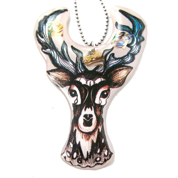 Hand Drawn Stag Deer Doe Shaped Illustrated Resin Pendant Necklace | DOTOLY | DOTOLY