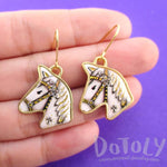 Hand Drawn White Horse Shaped Illustrated Dangle Earrings | Animal Jewelry | DOTOLY