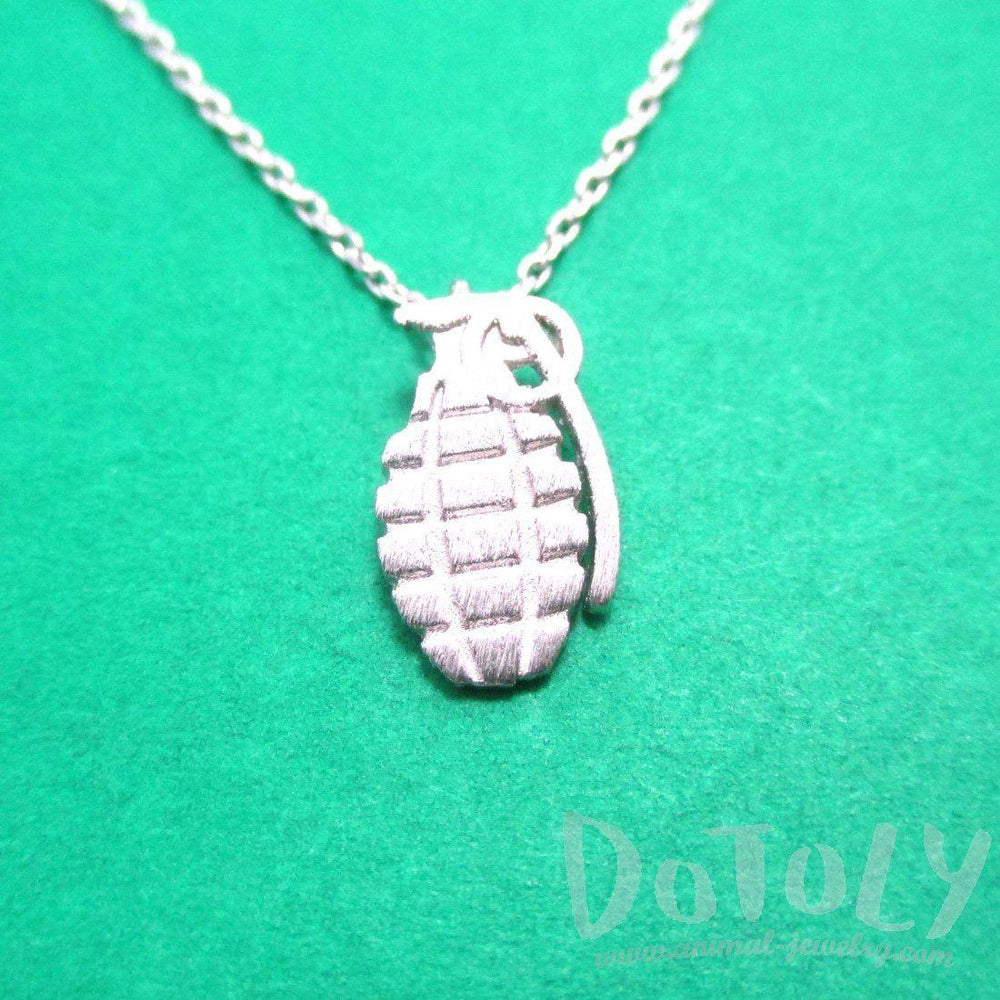 Hand Grenade Shaped Pendant Necklace in Silver | DOTOLY | DOTOLY