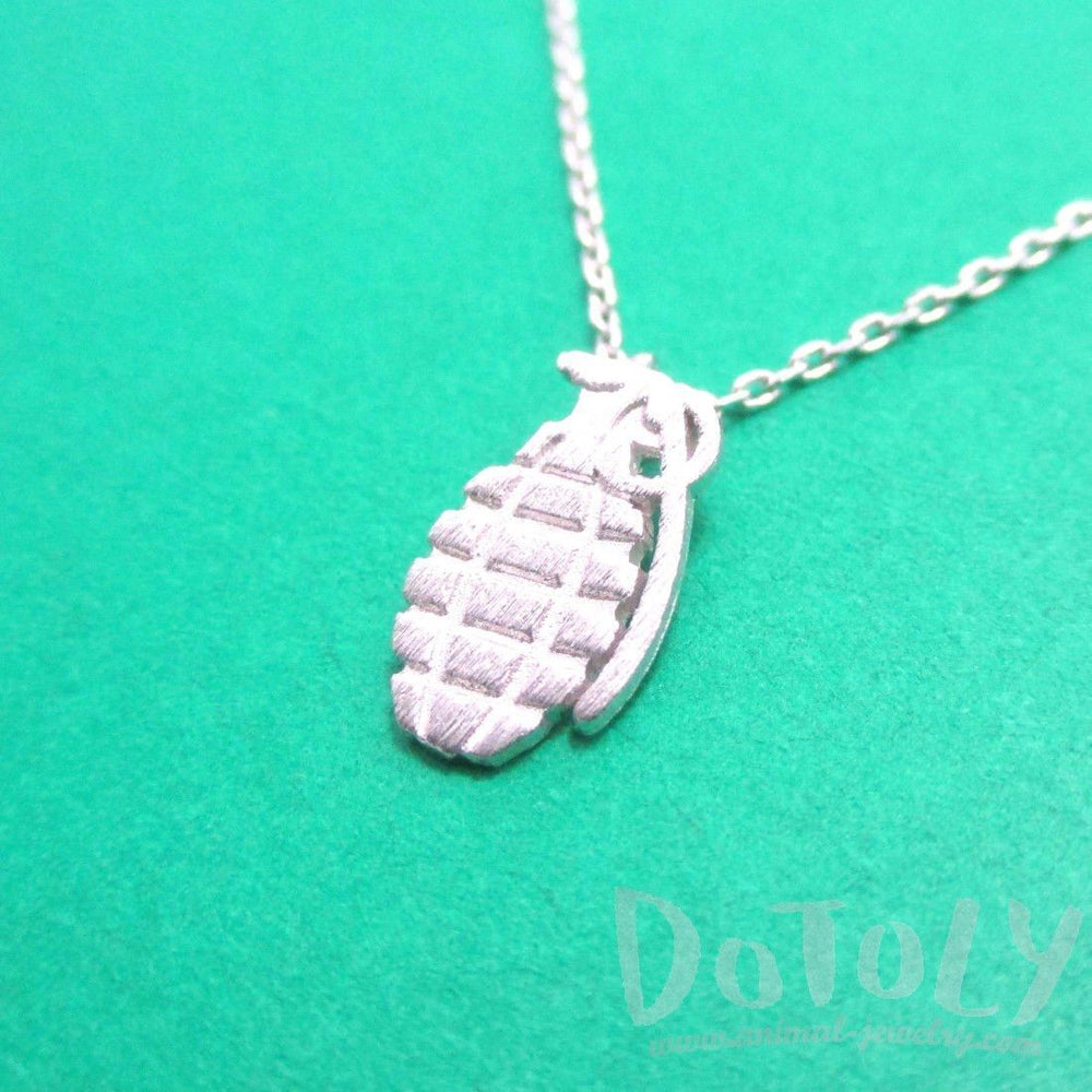 Hand Grenade Shaped Pendant Necklace in Silver | DOTOLY | DOTOLY