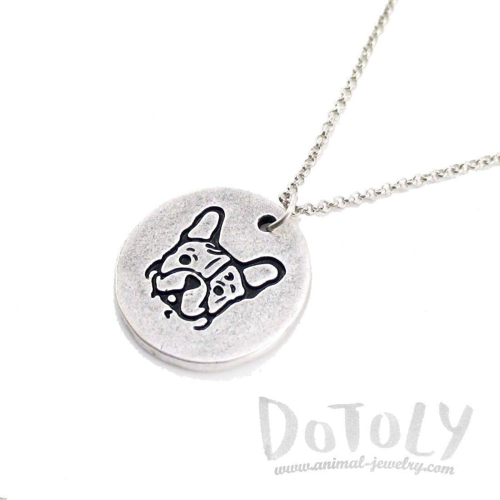 Hand Stamped French Bulldog Coin Pendant Necklace in Silver | Animal Jewelry | DOTOLY