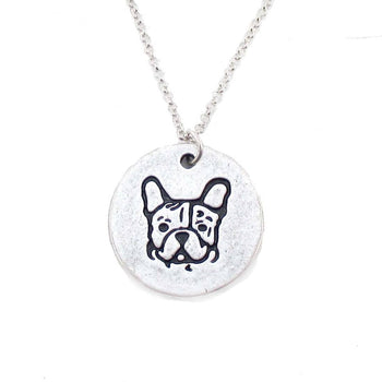 Hand Stamped French Bulldog Coin Pendant Necklace in Silver | Animal Jewelry | DOTOLY