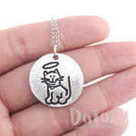Hand Stamped Kitty Cat Angel Pendant Necklace in Silver | Animal Jewelry | DOTOLY