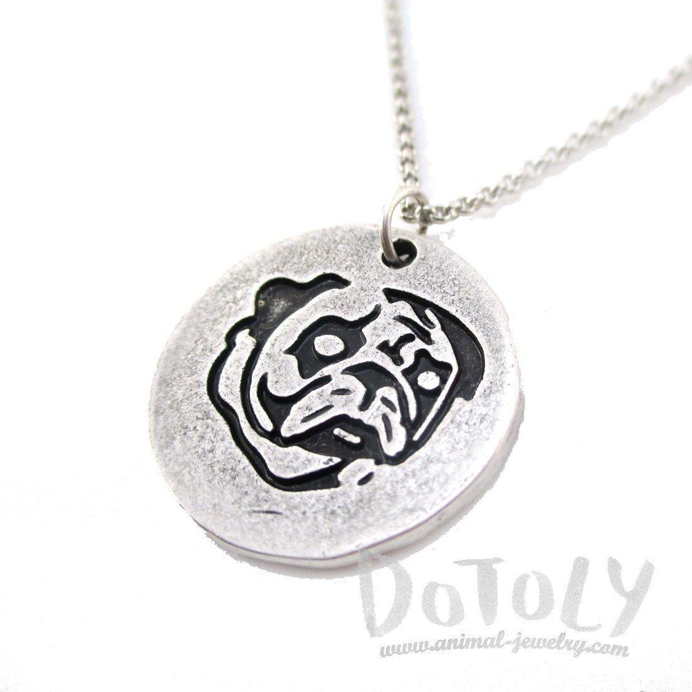 Hand Stamped Pug Puppy Coin Pendant Necklace in Silver | Animal Jewelry | DOTOLY