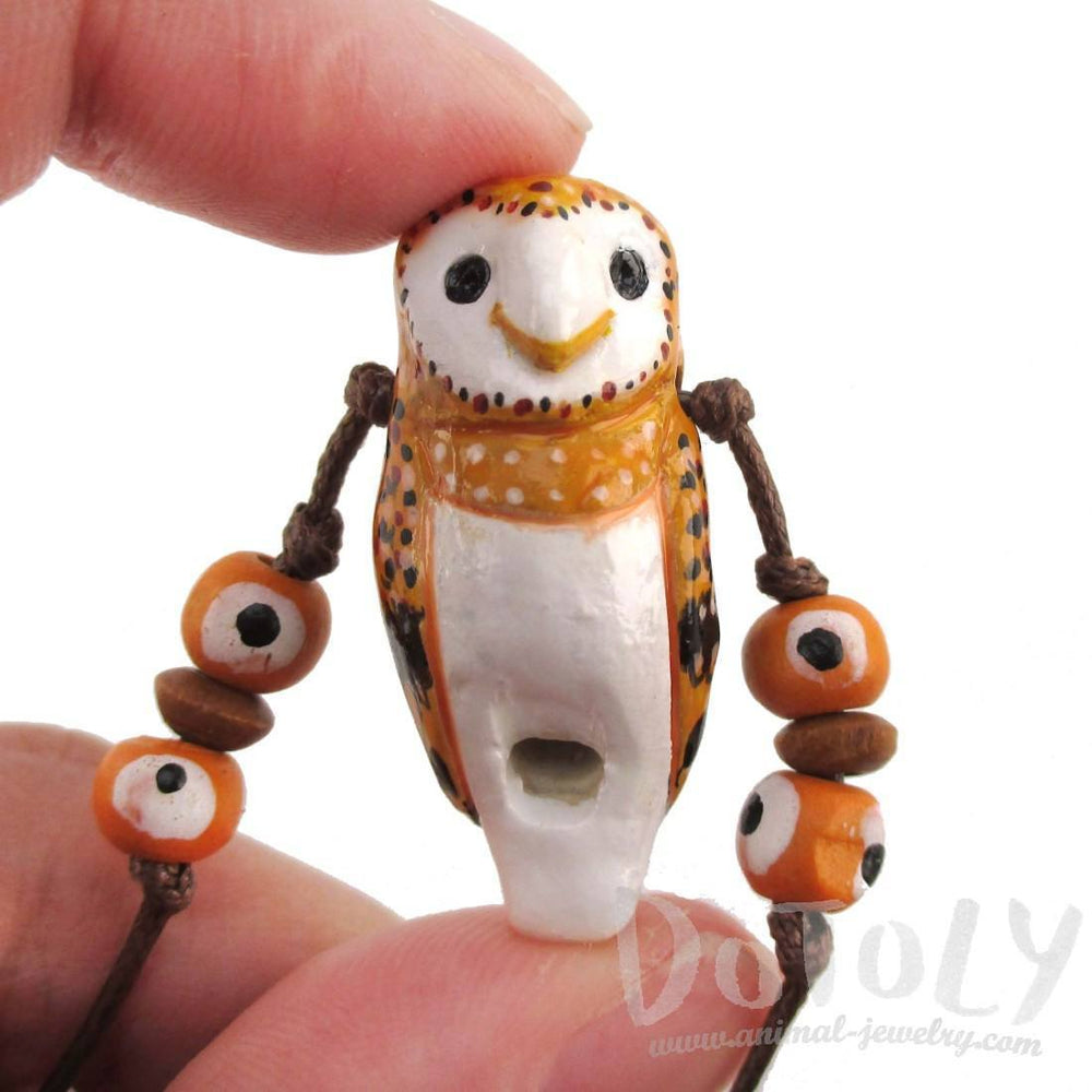 Handmade Barn Owl Shaped Hand Painted Bird Whistle Pendant Necklace | DOTOLY | DOTOLY