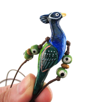 Handmade Blue Peacock Bird Shaped Hand Painted Whistle Pendant Necklace | DOTOLY | DOTOLY