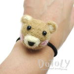 Handmade Brown Teddy Bear Shaped Needle Felted Wool Hair Tie | DOTOLY