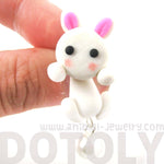 Handmade Bunny Rabbit Fake Gauge Two Part Polymer Clay Stud Earring in White | DOTOLY