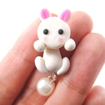 Handmade Bunny Rabbit Fake Gauge Two Part Polymer Clay Stud Earring in White | DOTOLY
