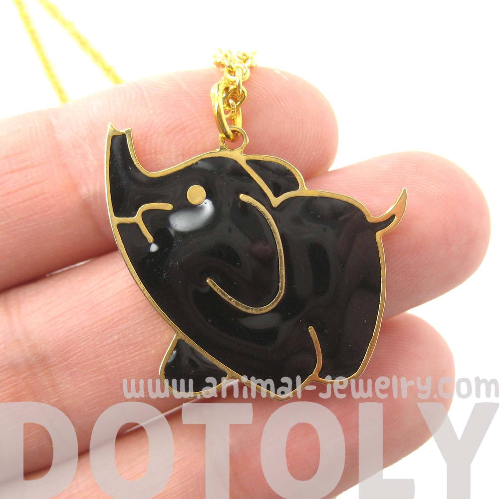 Handmade Elephant Shaped Animal Pendant Necklace in Black on Gold | Limited Edition | DOTOLY