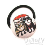 Handmade Kitty Cat and Owl Patterned Button Hair Tie Ponytail Holder