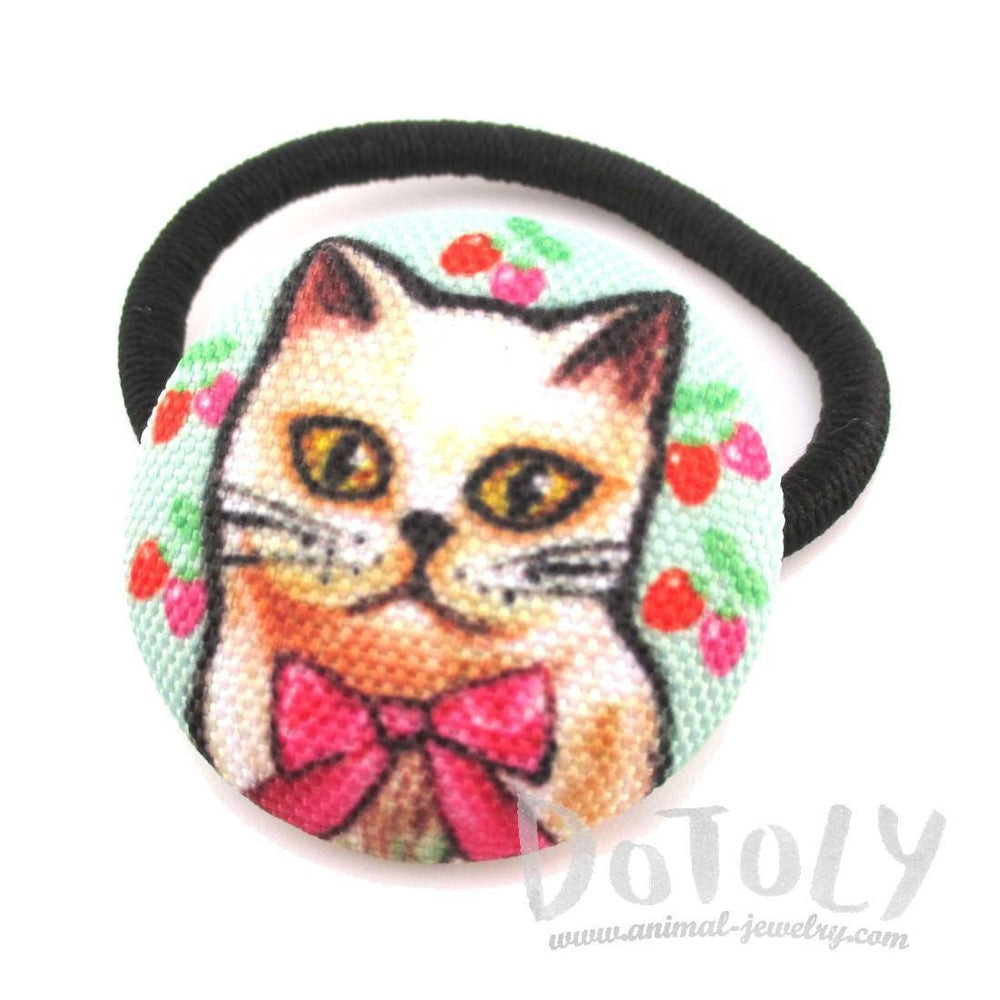 Handmade Kitty Cat with Ribbon Button Hair Tie Ponytail Holder| DOTOLY