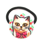 Handmade Kitty Cat with Ribbon Button Hair Tie Ponytail Holder| DOTOLY