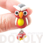Handmade Owl Bird Fake Gauge Two Part Polymer Clay Stud Earring in Red | DOTOLY