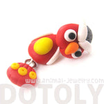 Handmade Owl Bird Fake Gauge Two Part Polymer Clay Stud Earring in Red | DOTOLY