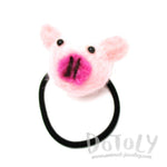 Handmade Piglet Piggy Animal Themed Needle Felted Wool Hair Tie