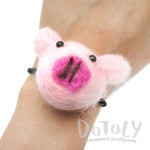 Handmade Piglet Piggy Animal Themed Needle Felted Wool Hair Tie