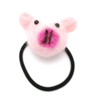 Handmade Piglet Piggy Animal Themed Needle Felted Wool Hair Tie