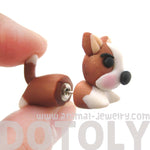 Handmade Puppy Dog Animal Fake Gauge Polymer Clay Stud Earring in Brown and White | DOTOLY
